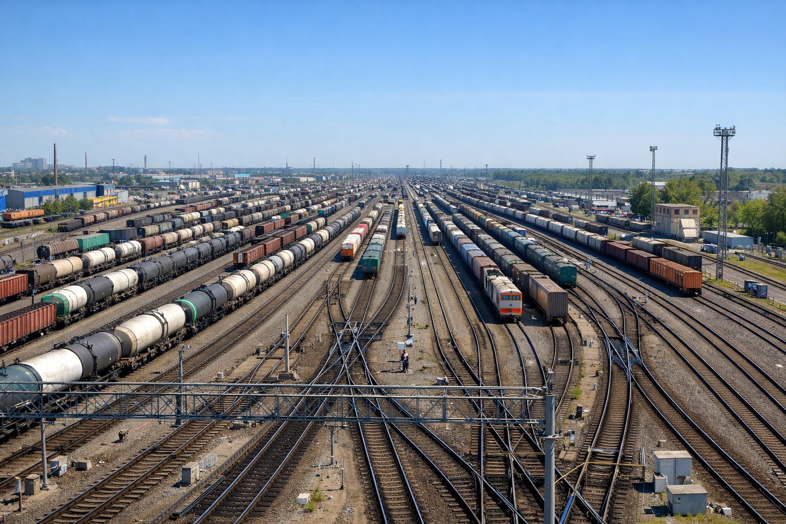 Rail freight line with containers
